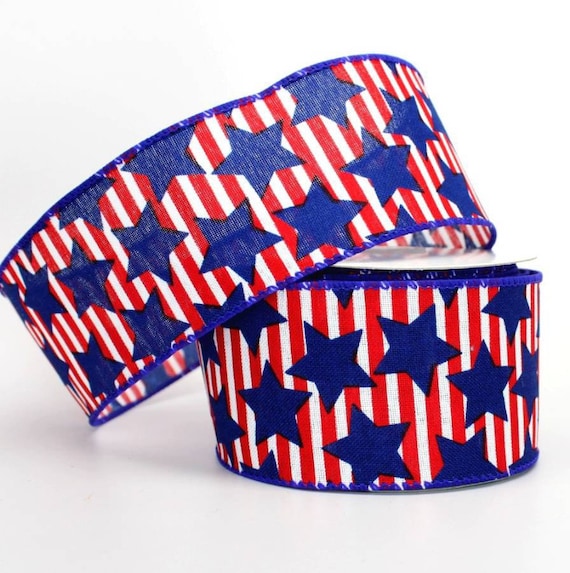 Patriotic Ribbon, 2 1/2"  Wired Star Ribbon, Red White and Blue Ribbon,