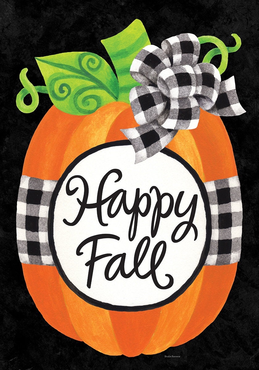 Gingham Fall Pumpkin Garden Flag
