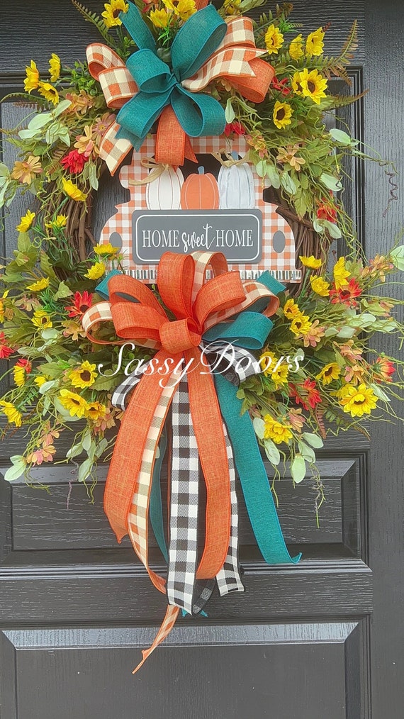 Fall Sunflower Wreath- Fall Pumpkin Wreath-Front Door Wreath- Fall Farmhouse Wreath- Fall Welcome Y'all Wreath-Fall Truck Wreath