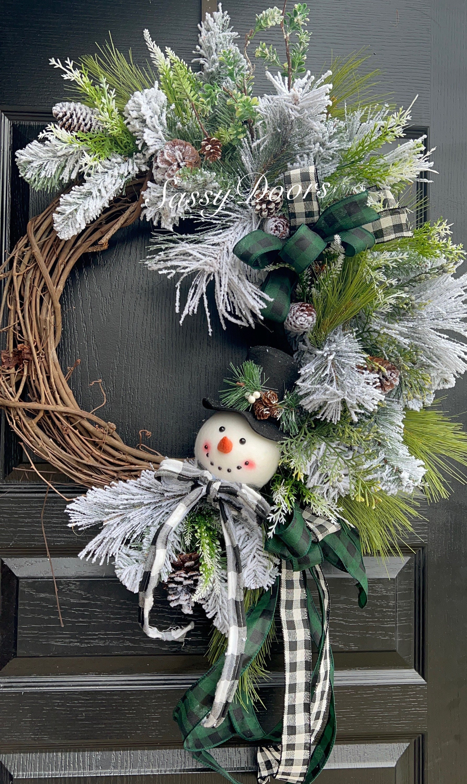 Personal Lee Yours, Best Wreath Signs, Cute Snowman In Blue  Snowman Christmas winter wreath main image 2