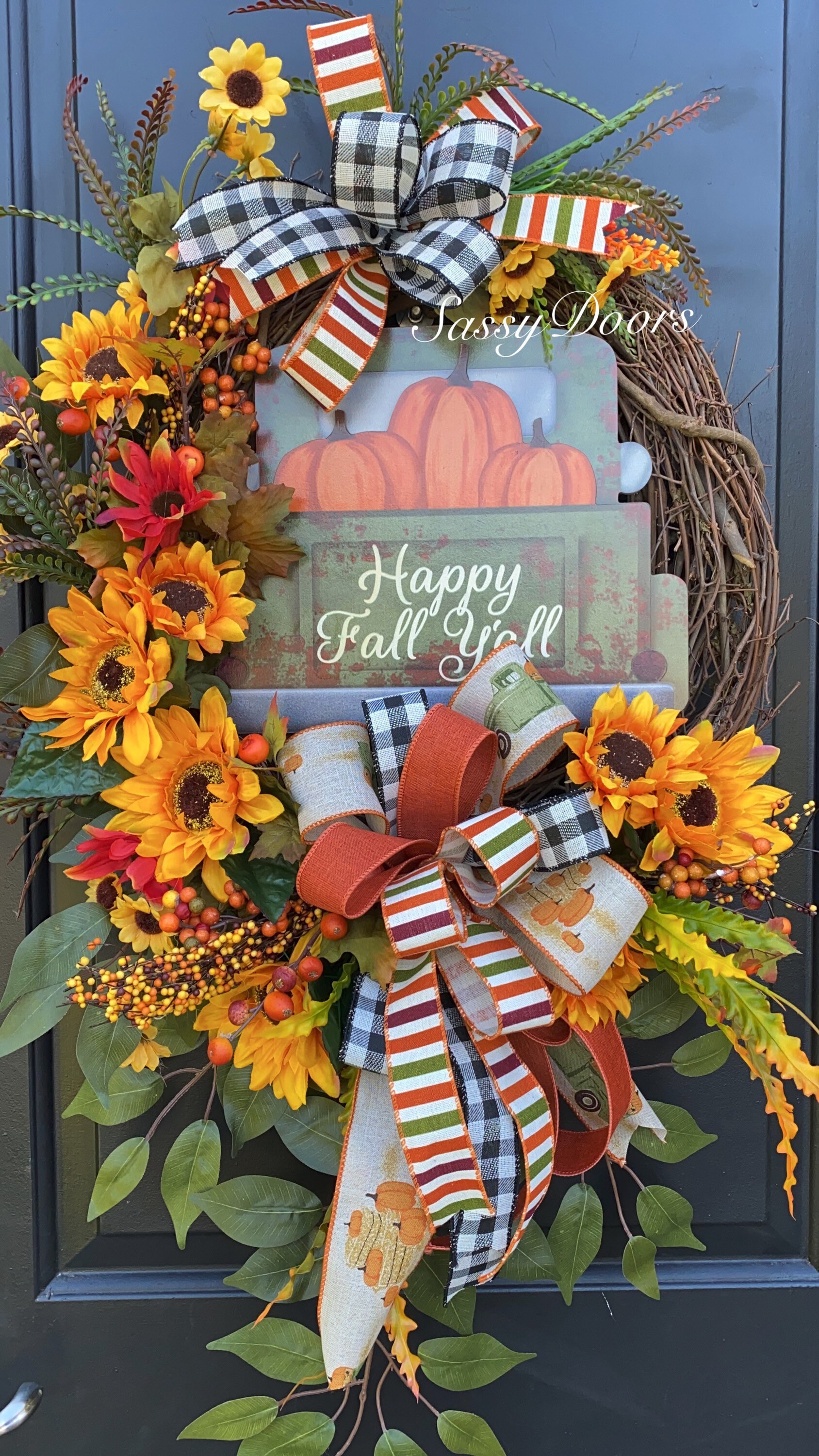 Fall Sunflower Wreath- Fall Pumpkin Wreath-Front Door Wreath- Fall ...