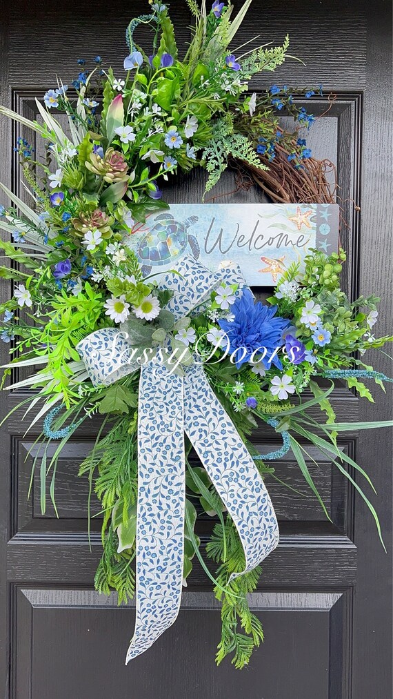 Coastal Door Wreath, Sea Turtle Wreath, Spring Wreath, Wreath For Front Door,  Beach Wreath, Summer Wreath, Sassy Doors Wreath,