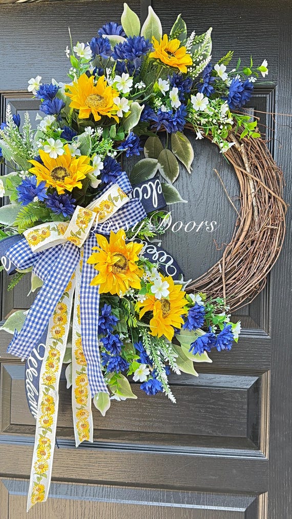 Summer Sunflower Wreath, Housewarming Gift, Summer Wreath, Sunflower Front Door Wreath, Sassy Doors Wreath, Grapevine Wreath, Wreath
