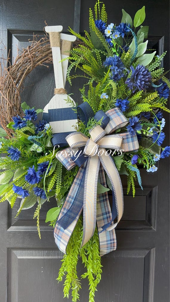 Lake House Door Wreath, Blue Boat Paddle Grapevine Wreath, River Wreaths, Mountain Wreath, Everyday Lake House Wreath
