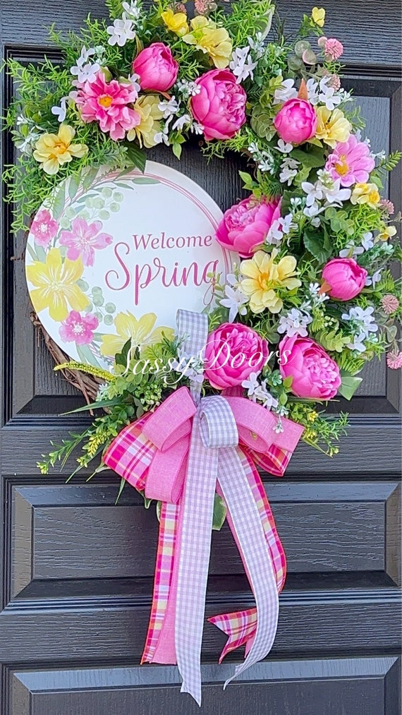 Spring And Summer Wreath- Mother’s Day Wreath, Welcome Wreath-Spring And Summer Front Door Wreath, Mothers Day Gift Idea