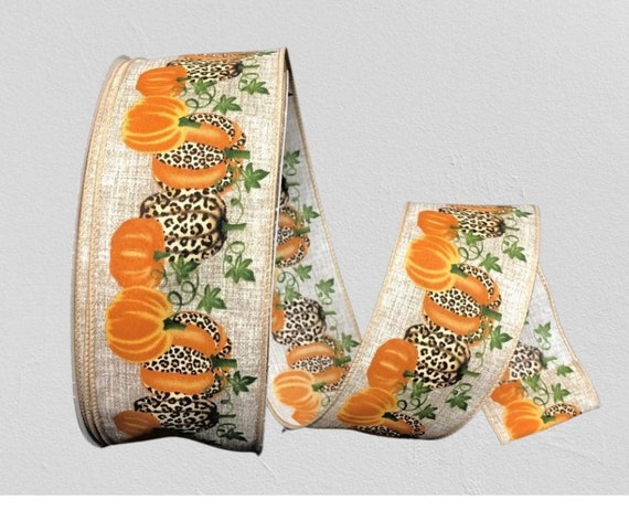 Cheetah Print Ribbon, Pumpkin Ribbon, Animal Print Wired Ribbon, 2 1/2 Inch Ribbon, Cut Ribbon