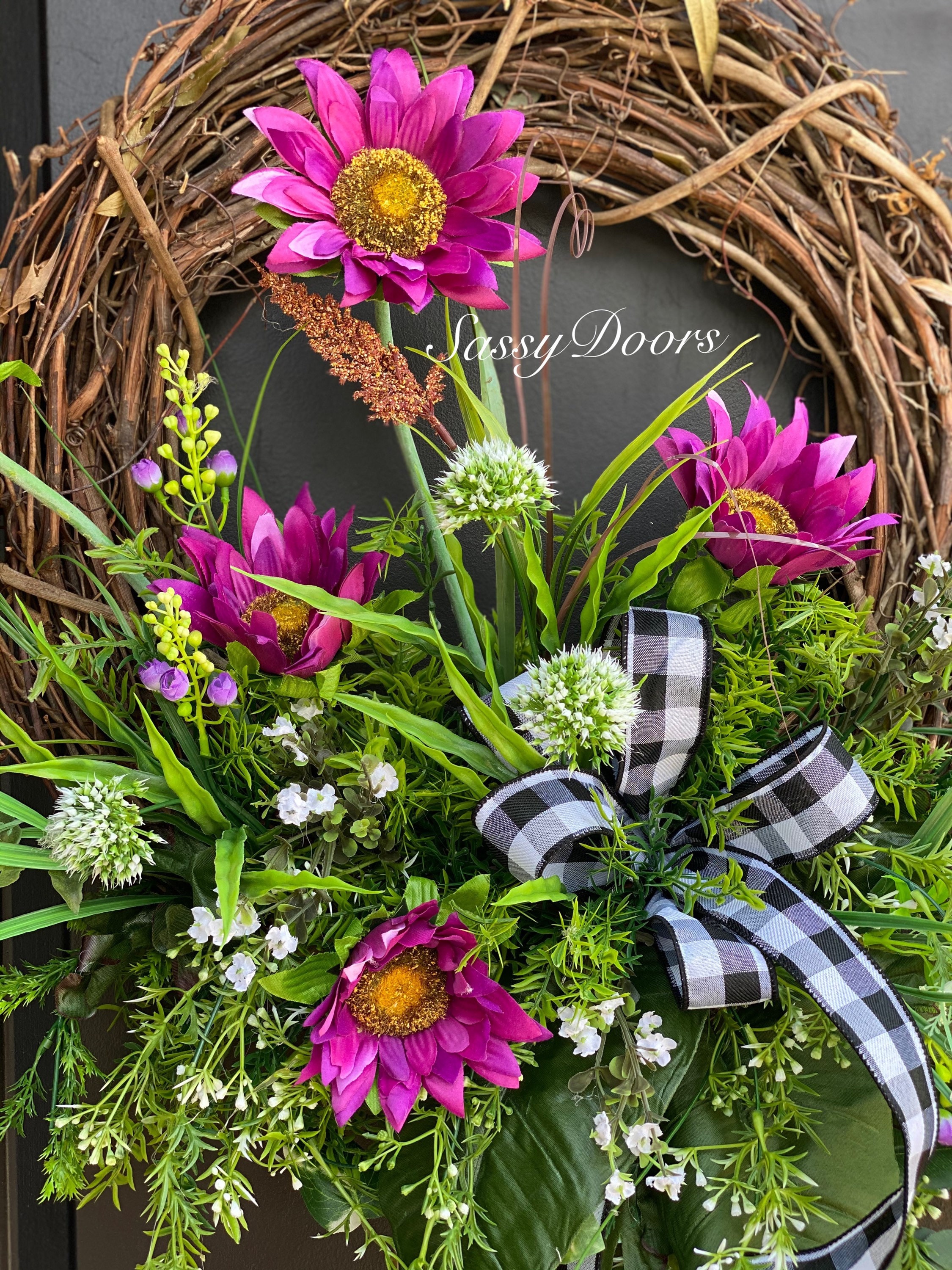 Spring And Summer Wreath, Wreath, Sunflowers Wreath, SassyDoors