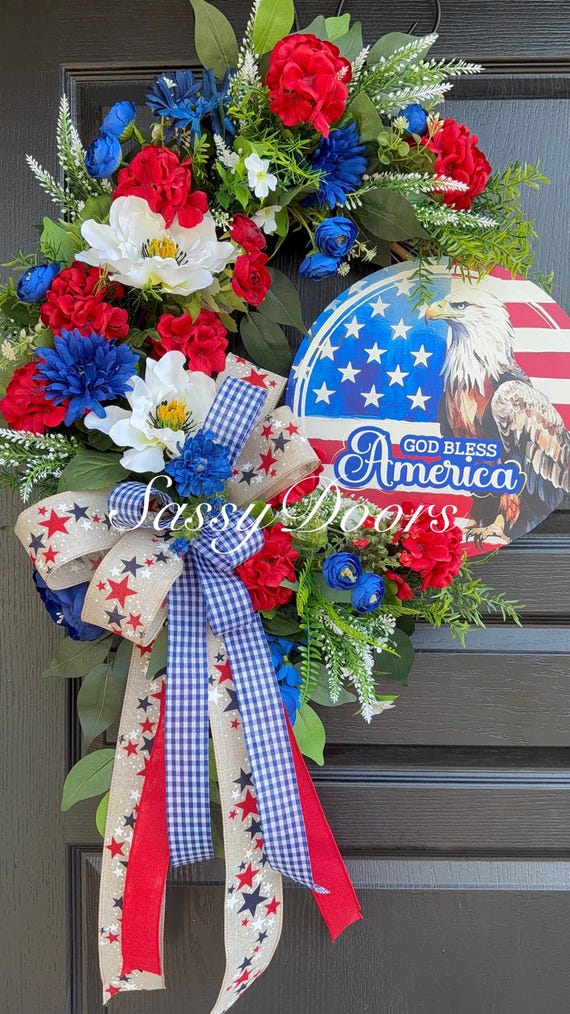 Patriotic Wreath,  Military Wreath , Memorial Day Wreath, July 4th Wreath, Americana Wreath, God Bless America Wreath, Veterans Day Wreath,
