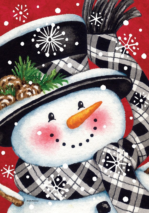 Snowman Flag, Double Sided Flag, Winter Flag, Garden Flag, Whimsical Flag, Winter Garden Flag,