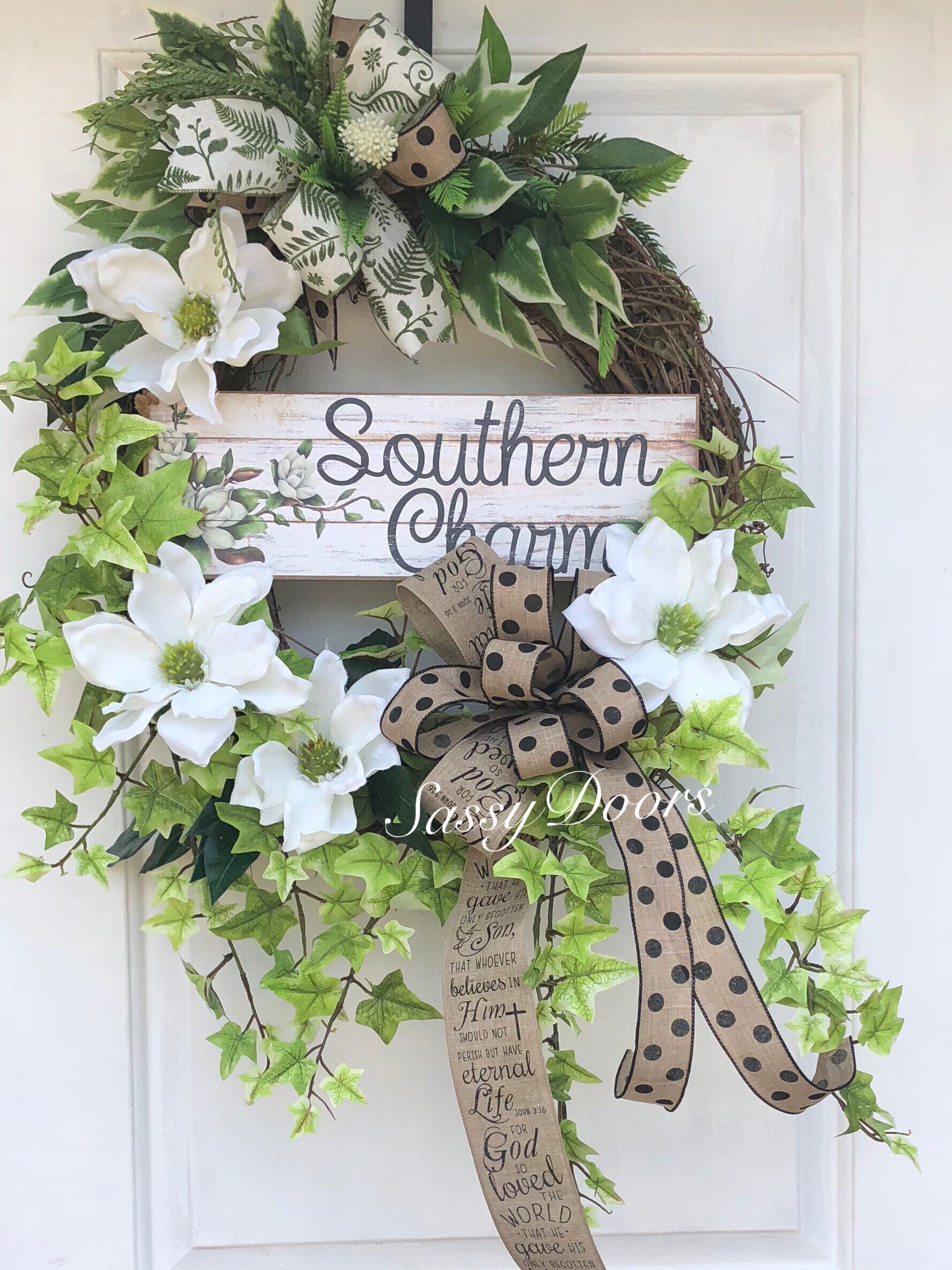 Summer Wreath Southern Front Door Wreath Magnolia Wreath Everyday Wreath Religious Wreath