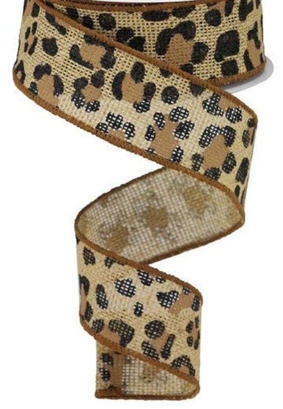 Cheetah Print Wired Ribbon, 1 1/2 Inch Ribbon, Burlap Leopard Print , 10  Yard Ribbon 