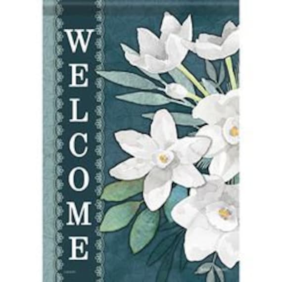 White Floral  Beauty Garden Flag, Everyday Garden Flag, Blue Flag, Double Sided Garden Flag