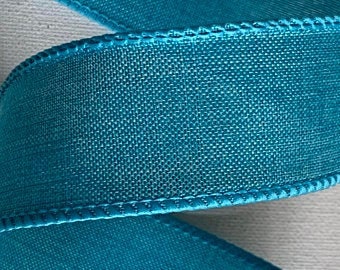 Teal Wired Ribbon, Fall Teal Ribbon, Denim 1 1/2 Inch Ribbon, 10 Yards, 1.5  Inch Ribbon 