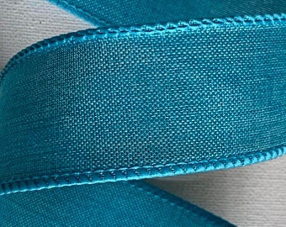 Teal Wired Ribbon, Fall Teal Ribbon, Denim 1 1/2 Inch Ribbon, 10 Yards, 1.5 inch Ribbon