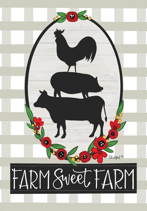 Farm Sweet Farm Flag, Farm Animals Flag, Farmhouse  Flag,  Double Sided Garden Flag,