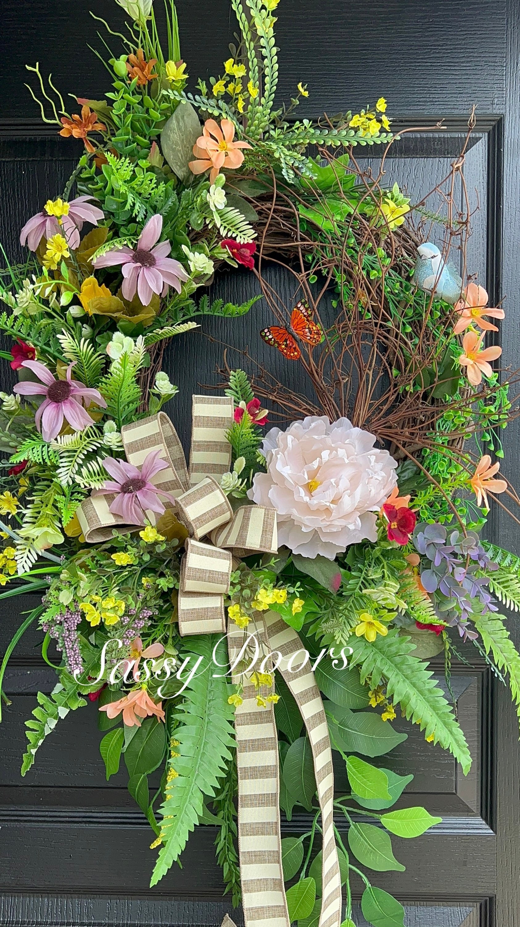 Summer Wreath, Butterfly Wreath, Wreath With Bird, Grapevine Wreath, Wreath For Front Door