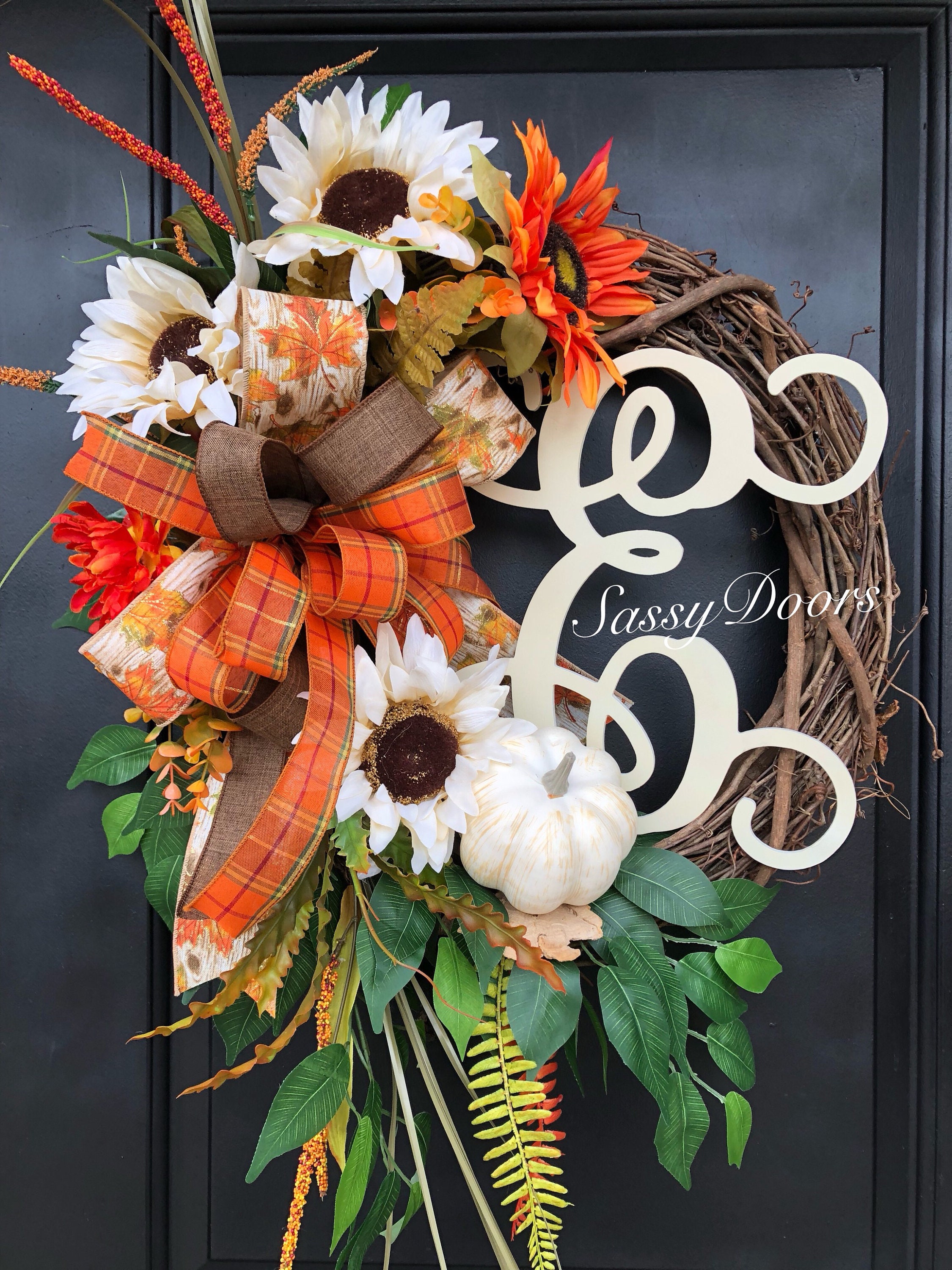 Fall Monogram Wreath, Fall Wreath, Hydrangea Wreath, Front Door Wreath ...