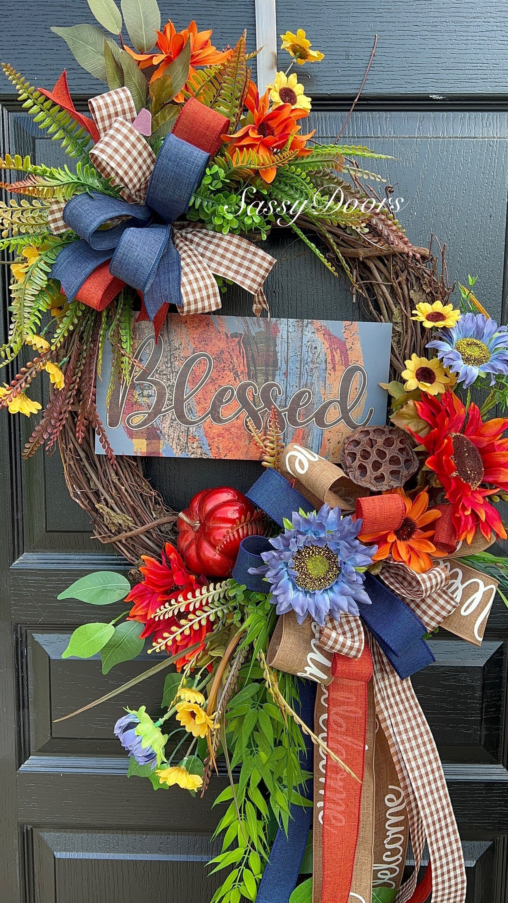 Fall Wreath, Sunflower Wreath, Fall Pumpkin Wreath, Front Door Wreath ...