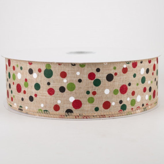 Christmas Ribbon,  2 1/2"  Wired Polka Dot Ribbon, Christmas Bow Ribbon,