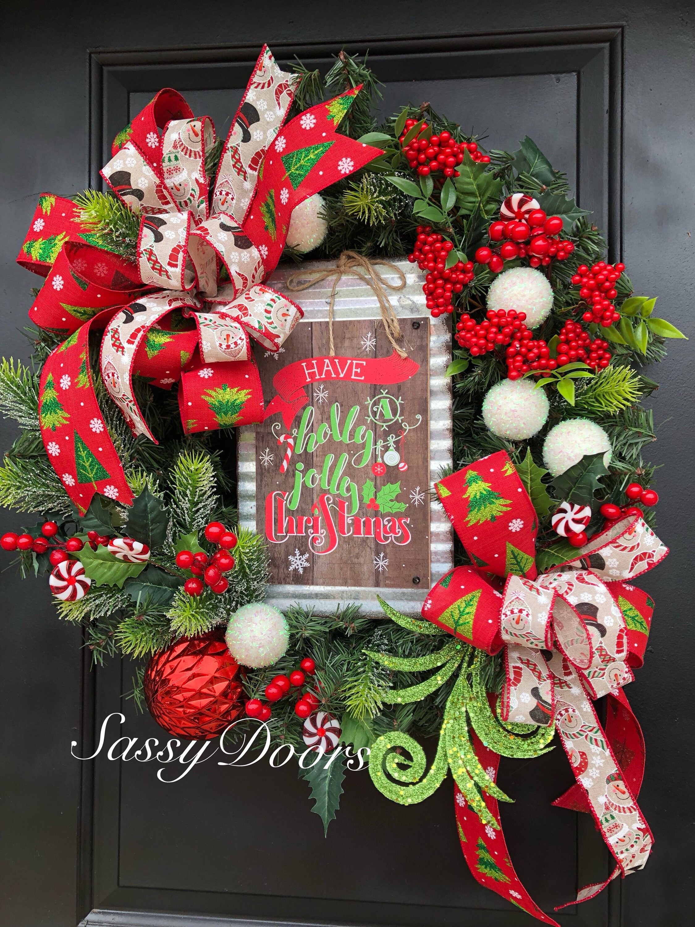 Christmas Wreath Christmas Front Door Wreath Whimsical Wreath 