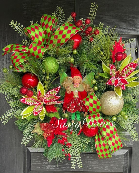 Christmas Wreath, Fairy Christmas Wreath, Christmas Wreath, Sassy Doors Wreath,