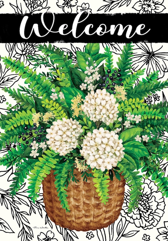 Spring Hydrangea and Fern House Flag, Double Sided Flag,28x40 Large House Flag