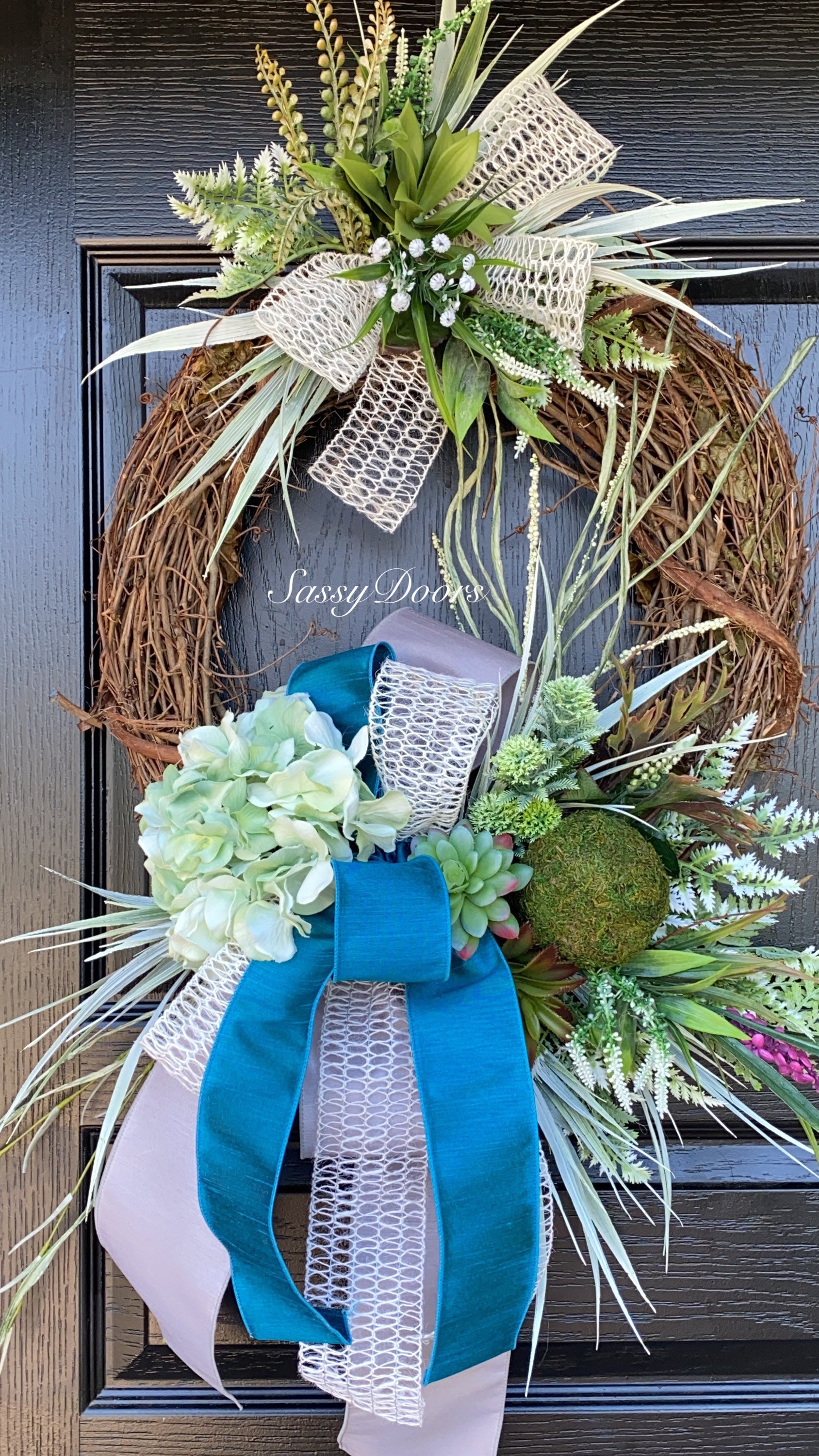 Succulent Wreath, Nautical Wreath, Everyday Coastal Wreath, Succulent