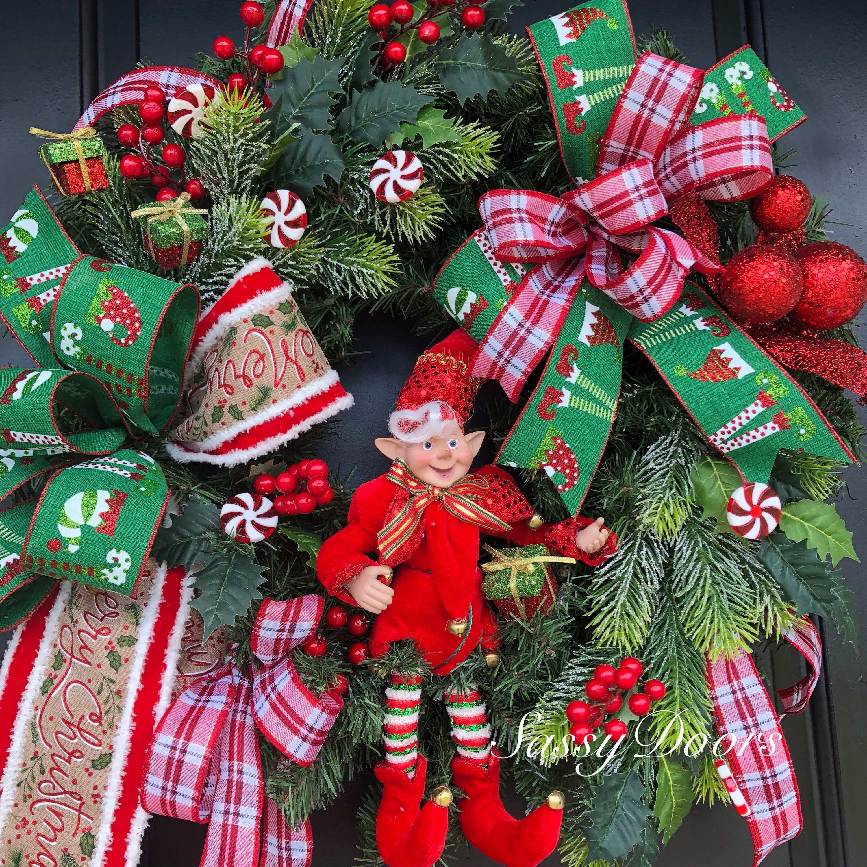 Elf Wreath, Christmas Wreath, Whimsical Wreath, Elf Front Door Wreath