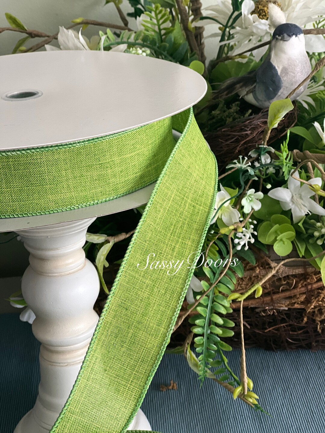 Everyday Green Ribbon, Green Denim Ribbon, Wired Green Ribbon, 1 1/2 ...