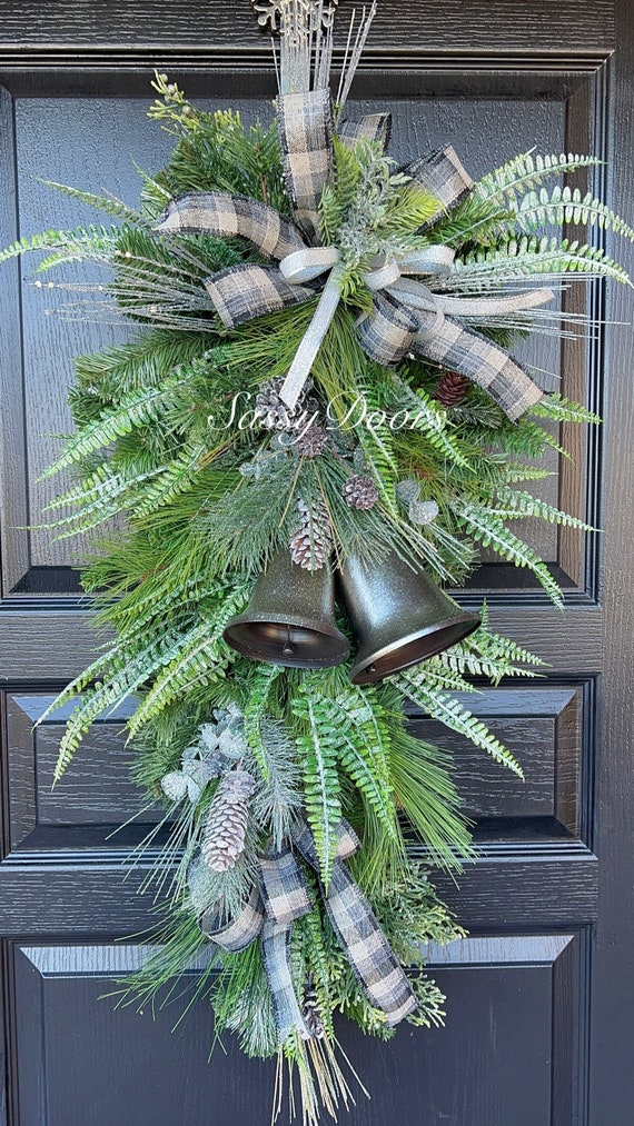 Winter Swag Wreath, Woodland Swag, Winter Bell Wreath, Door Wreath, Bell Wreath, Winter Door Wreath,