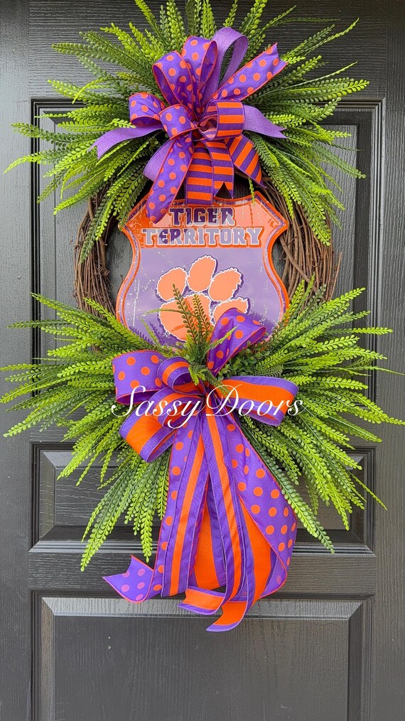 Clemson Wreath, Clemson University, Clemson Football,  Alumni Clemson Wreath College Wreath, Clemson Tigers, Sports Wreath