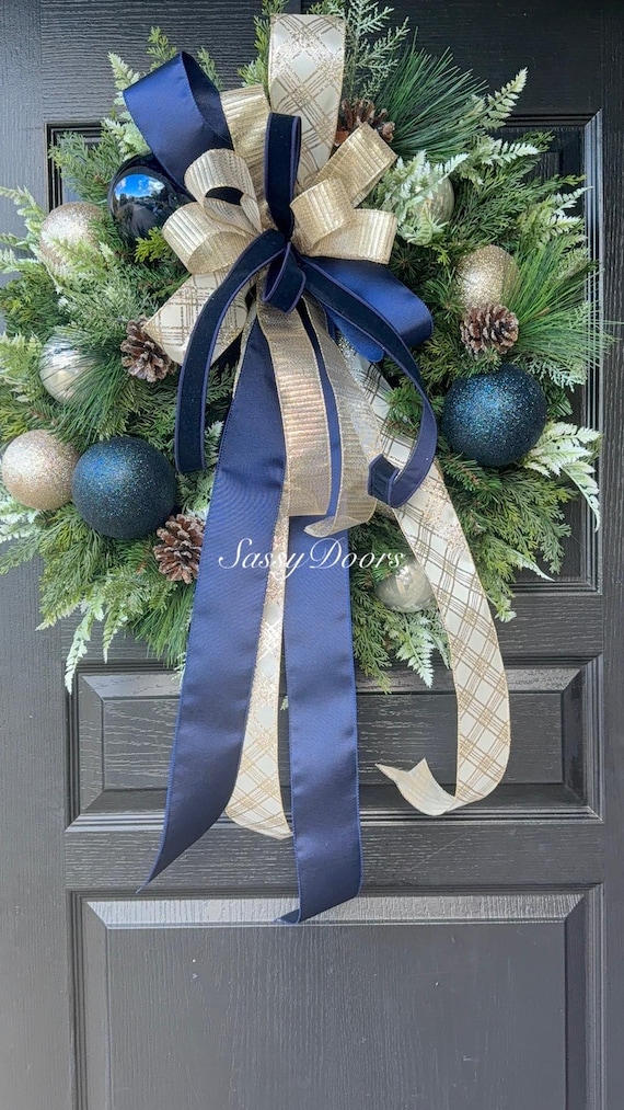 Blue Christmas Wreath, Navy Blue Christmas Wreath, Trendy Christmas Wreath, Christmas Wreath For Front Door SassyDoors Wreath