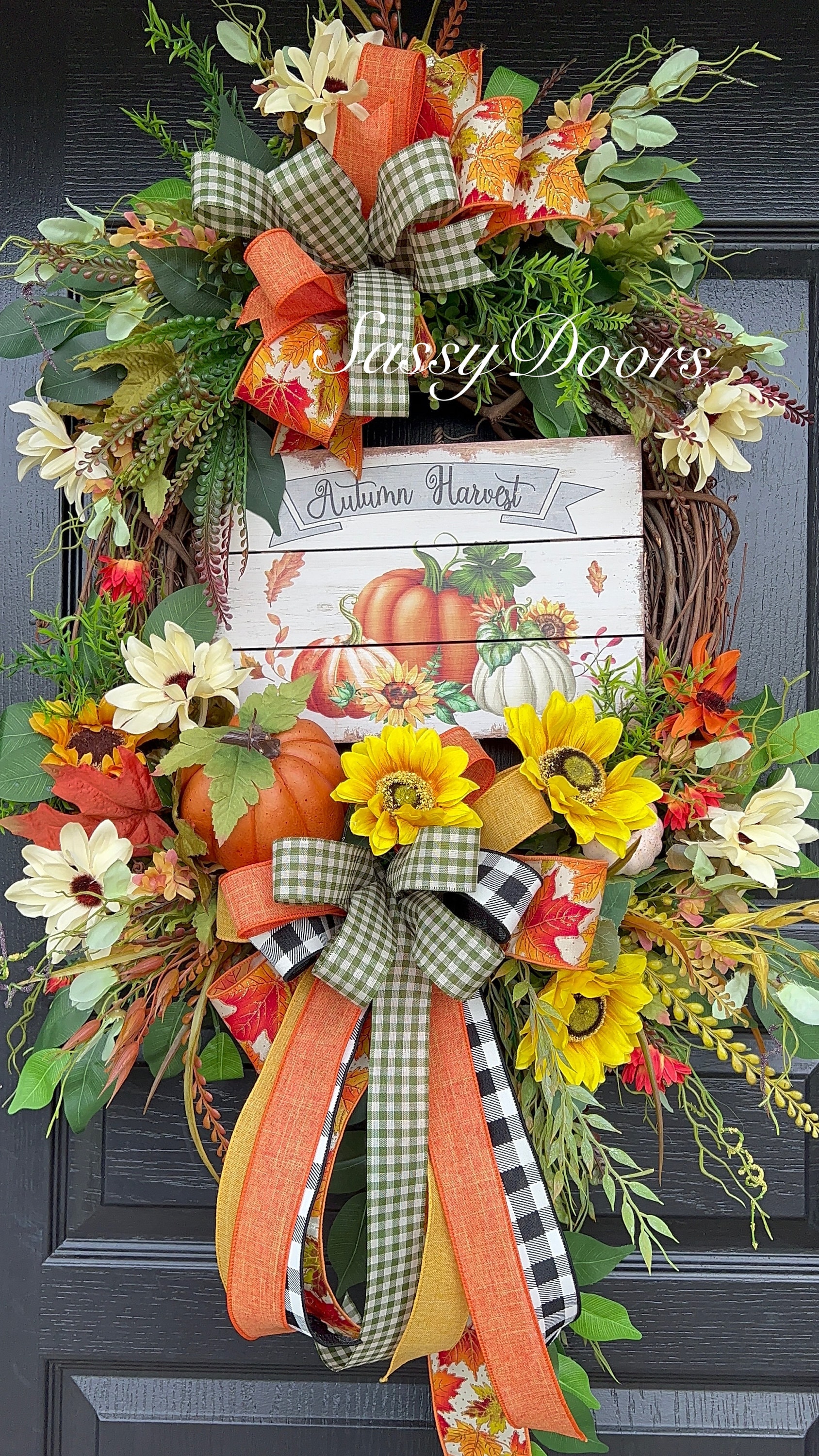 Fall Door Wreath, Sunflower Wreath, Fall Pumpkin Wreath, Fall Front ...