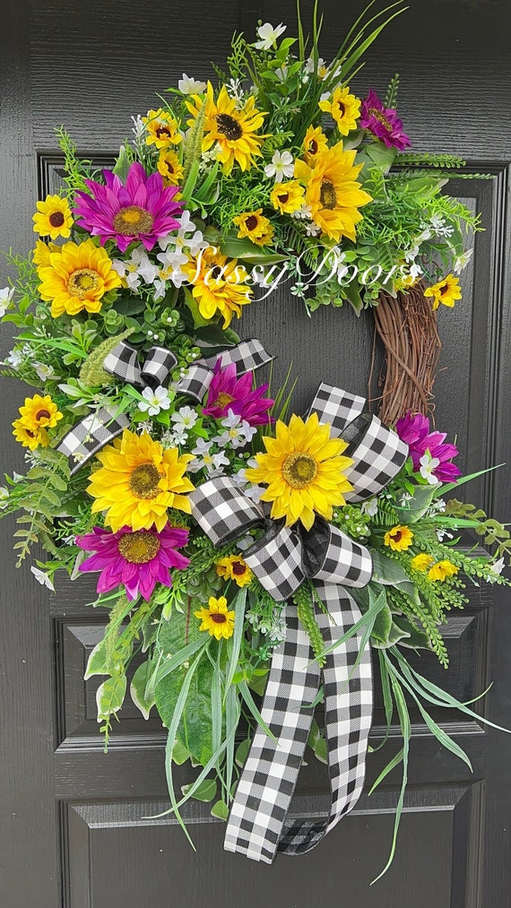 Sunflower Wreath, Welcome Wreath, Sunflower Front Door Wreath, SassyDoors Wreath,