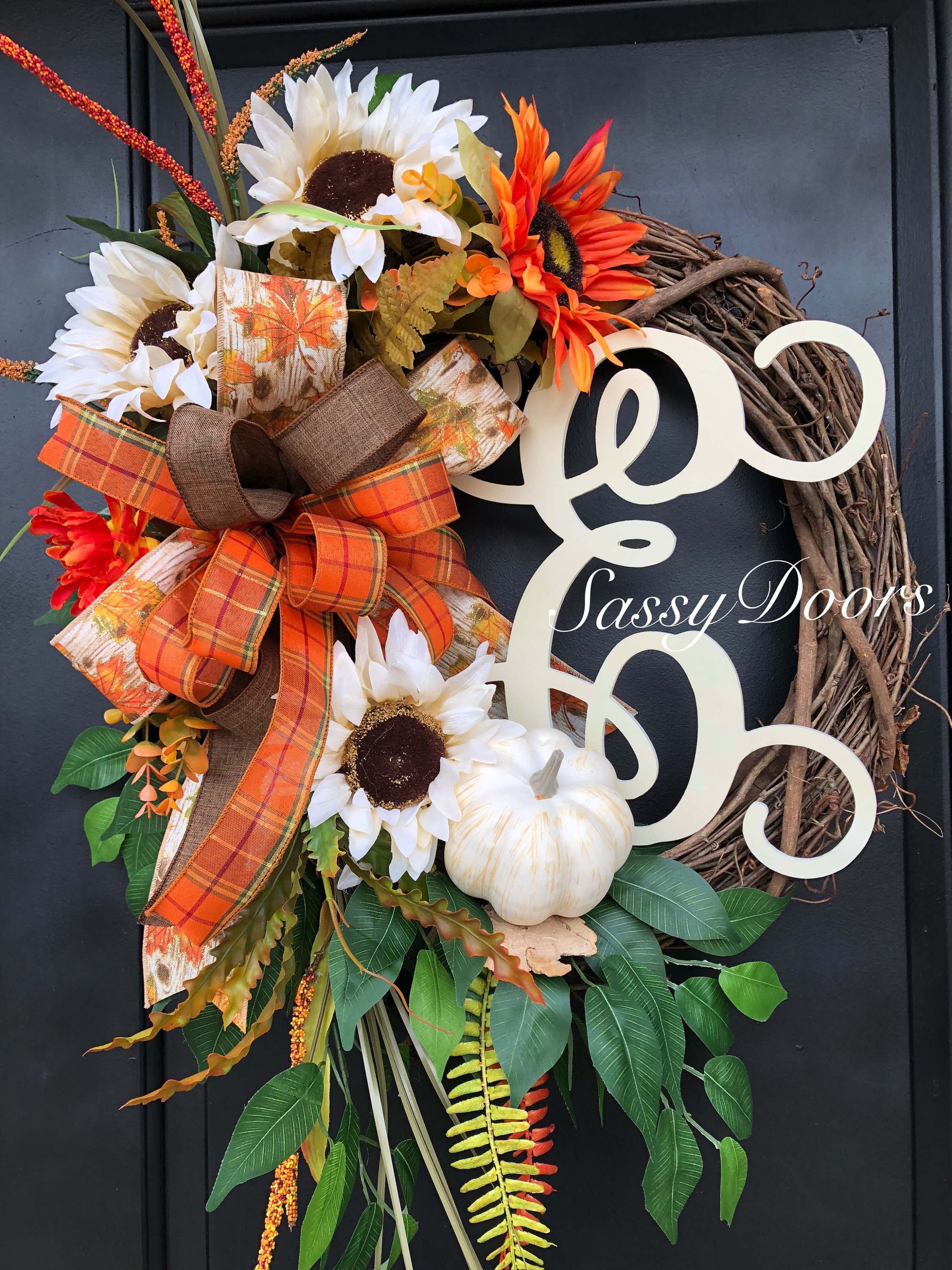 Fall Monogram Wreath, Fall Wreath, Hydrangea Wreath, Front Door Wreath