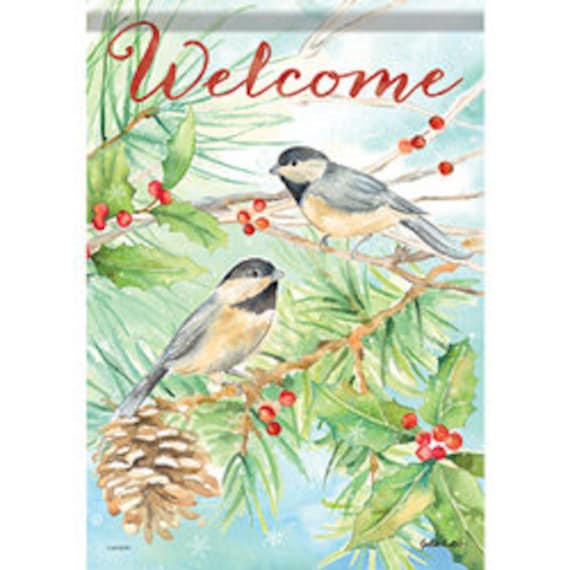 Last One! Winter House Flag, Double Sided Flag, Winter Chickadee Bird Flag, Snow Flag, Bird Flag, Winter Garden Flag