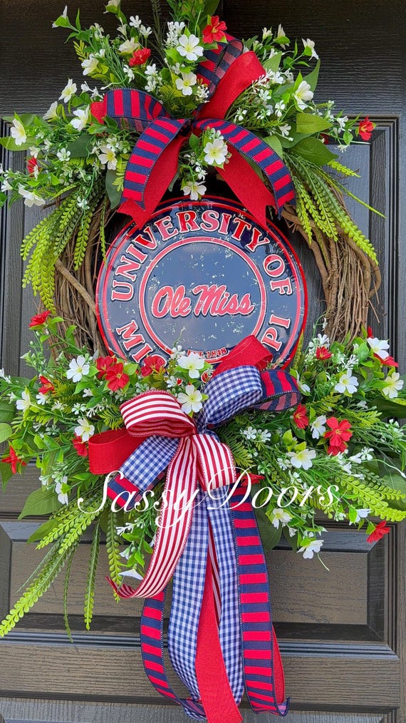 Mississippi Sports Fan Wreath, Ole Miss Alumni Gift Idea, Sports Wreath, Mississippi