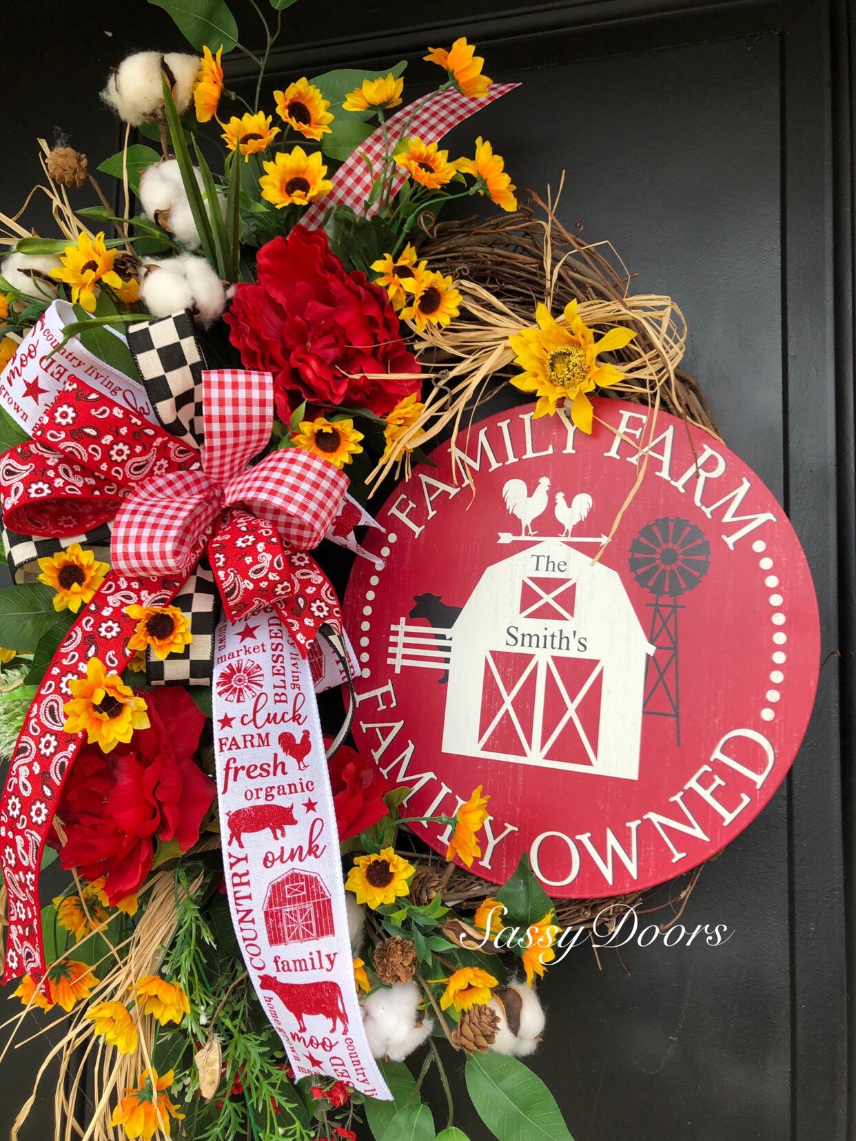 Farmhouse Wreath, Sunflower Wreath, Farm Style Wreath, Wreath