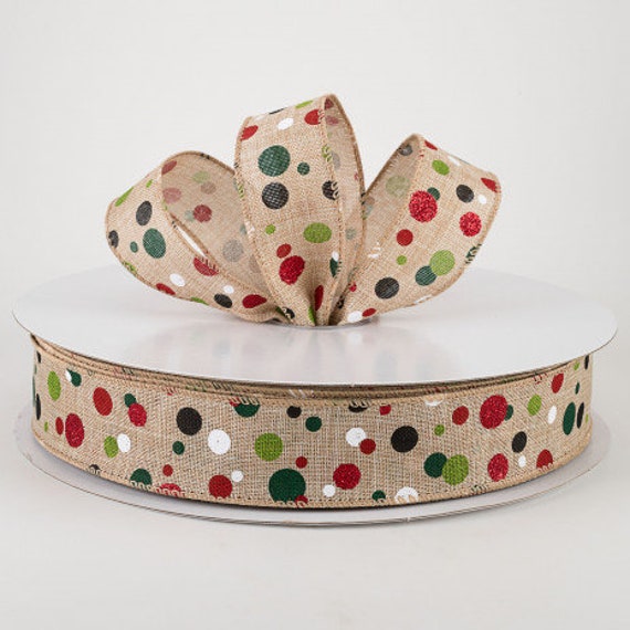 Christmas Ribbon,  1 1/2"  Wired Polka Dot Ribbon, Christmas Bow Ribbon,