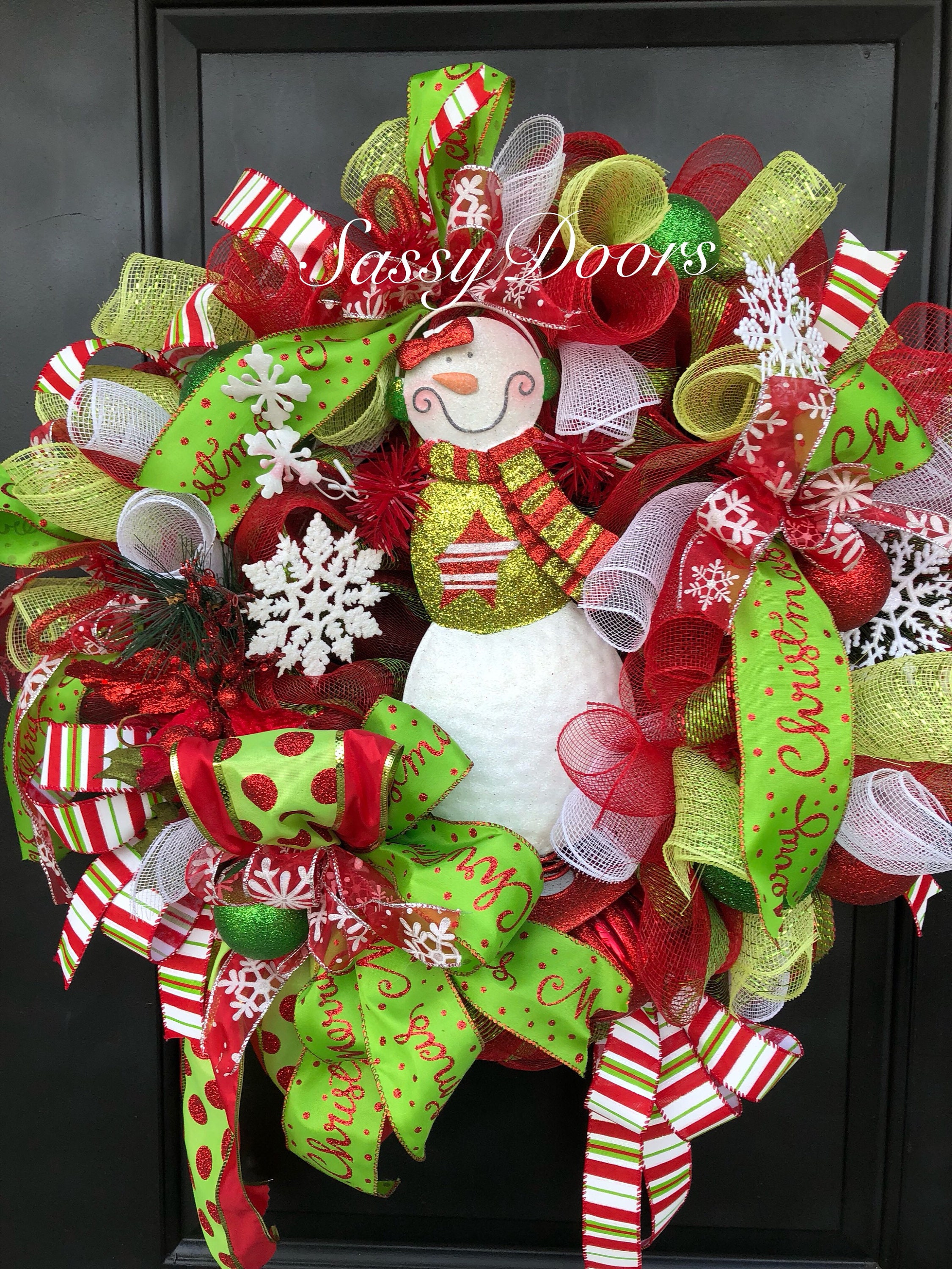 Snowman Wreath Christmas Wreath For Front Door Deco Mesh