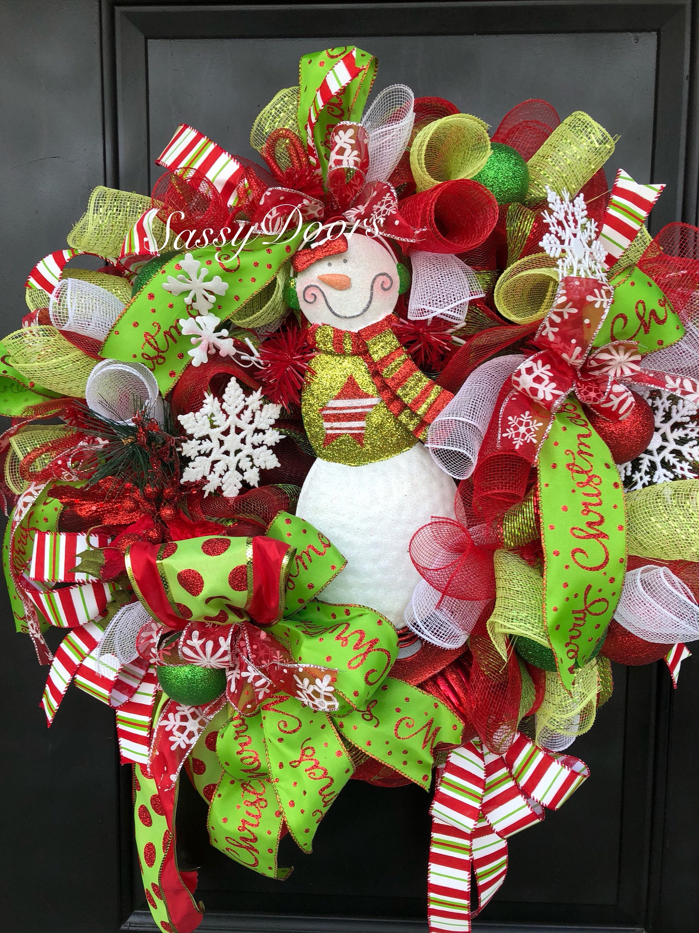 Snowman Wreath, Christmas Wreath For Front Door, Deco Mesh Christmas Wreath, Whimsical Christmas
