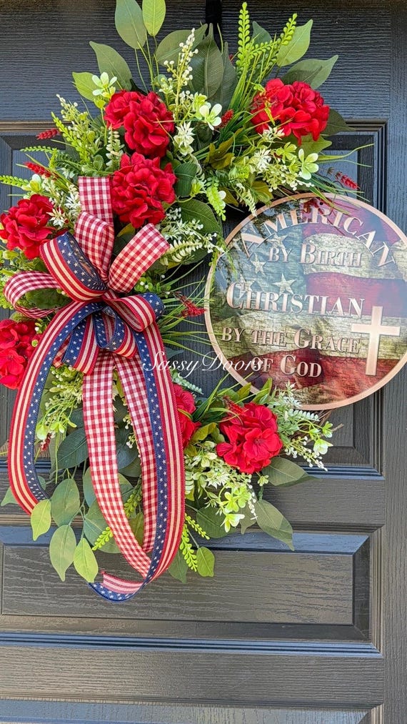 Patriotic Wreath,  Tea Stained Wreath , Memorial Day Wreath, Americana Wreath, Christian Patriotic Wreath , Veterans Day Wreath,