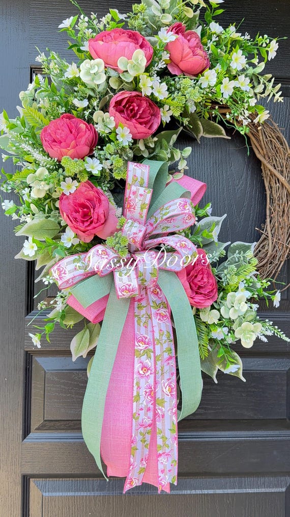 Spring And Summer Wreath, Pink Peony Wreath, Pink Peony Door Wreath,  Wreath With Peonies  Wreath For Front Door