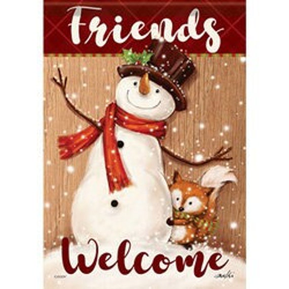 Friendly Snowman Welcome Flag, Winter Flag,  Snowman Garden  Flag, Snowman Flag, Winter Garden Flag