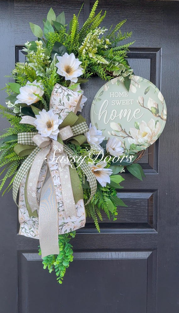 Everyday Wreath Transitional Wreath- Magnolia Wreath For Front Door- Wreath With Magnolias, Wreath-Sassy Doors Wreath,