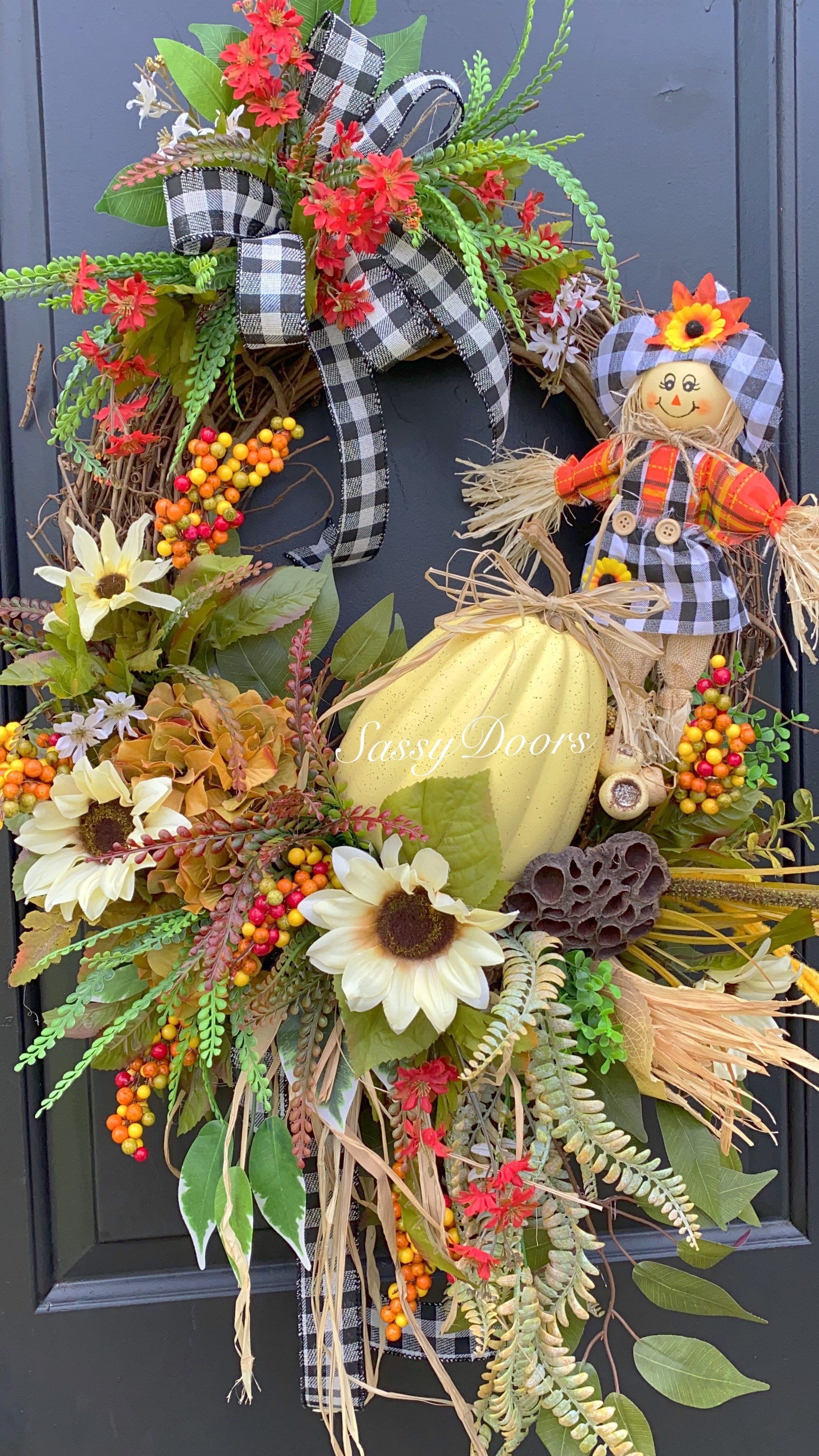 Sunflower Wreath, Scarecrow Sunflower Wreath, Fall Wreath, Sunflower ...