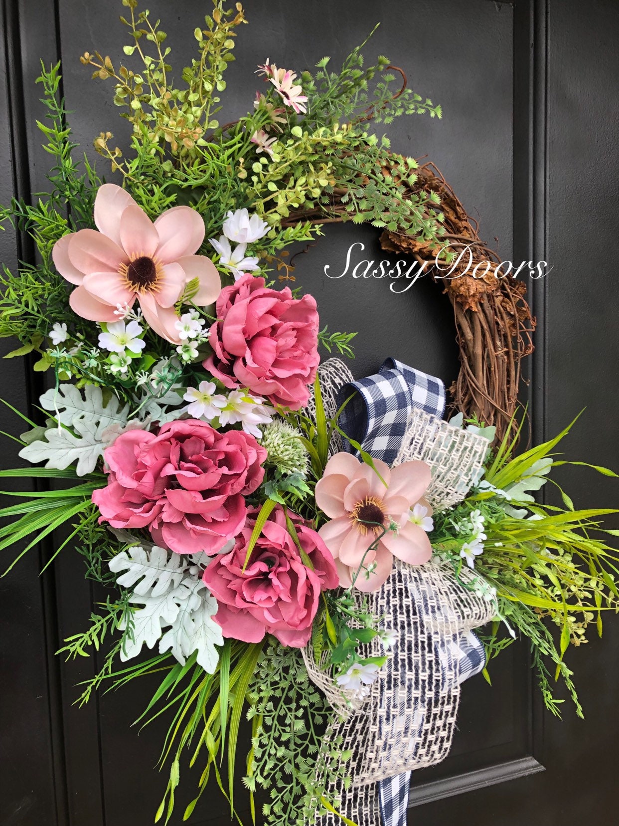 Pink Peonies Wreath, Summer Wreath, Mother's Day Gift, Sassy Doors