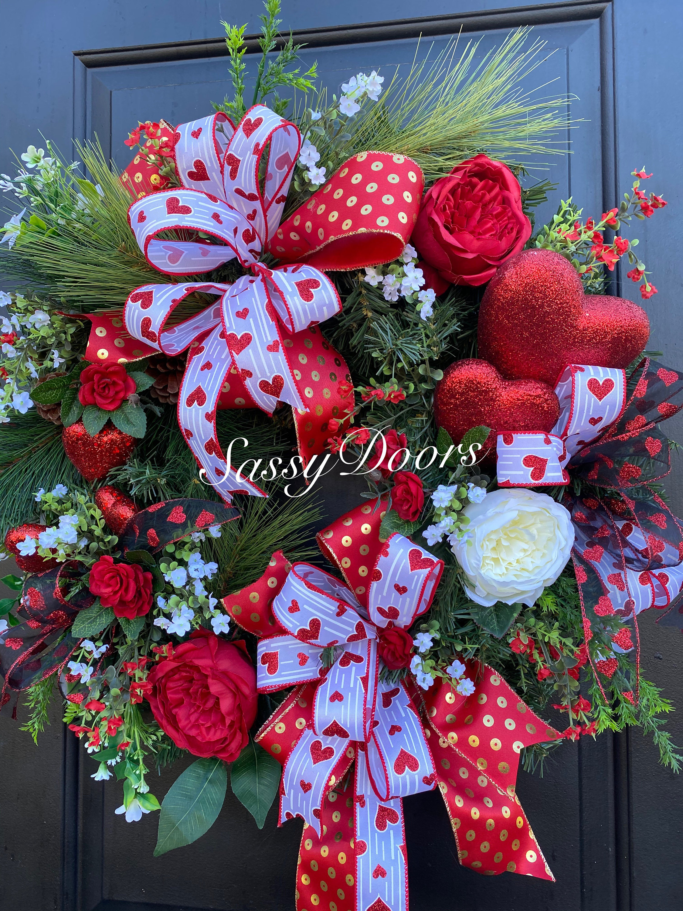 Valentines Wreath, Valentine Door Wreath, Red Heart Wreath, Wreath With
