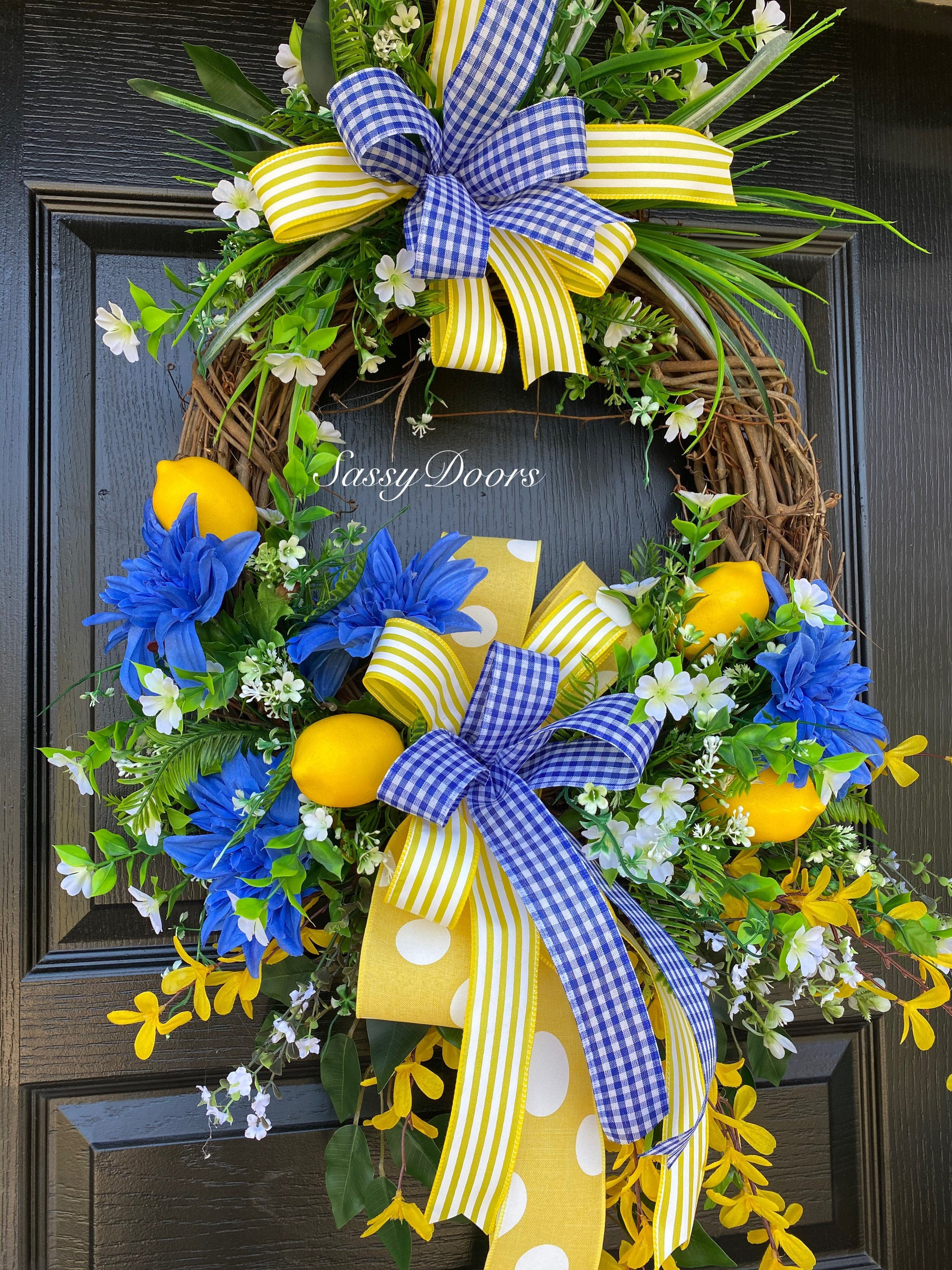 Summer Wreaths, Lemon Wreath, Grapevine Wreath, SassyDoors Wreath,