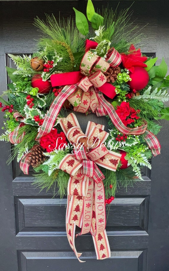 Traditional Christmas Wreath , Red And Green Christmas Wreath, Christmas Wreath, Christmas Front Door Wreath